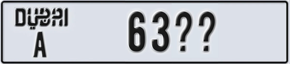UAE License Plate Dubai A 63@@