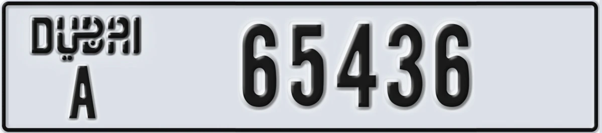 UAE License Plate Dubai A 65436