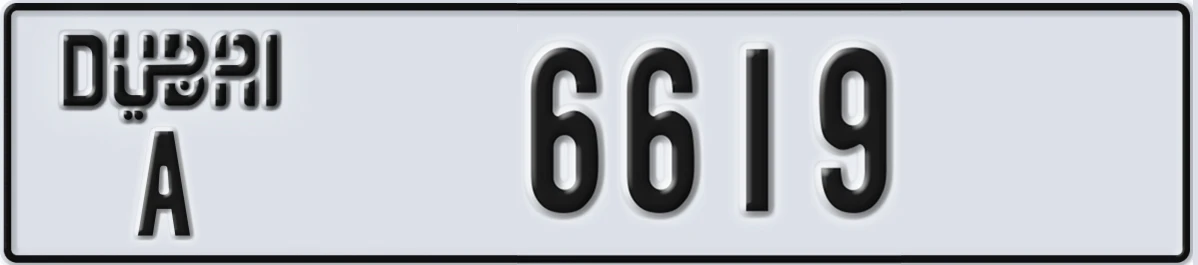 UAE License Plate Dubai A 6619