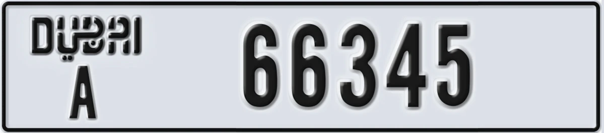 UAE License Plate Dubai A 66345