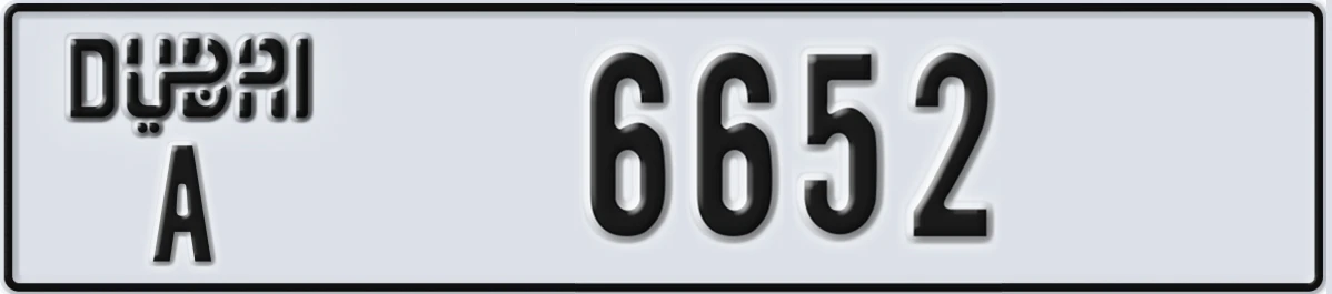UAE License Plate Dubai A 6652