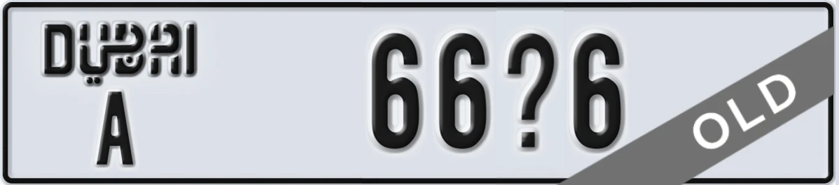 UAE License Plate Dubai A 66X6