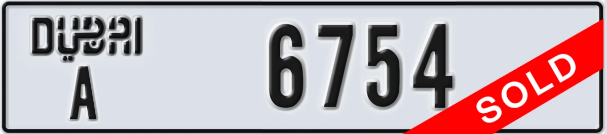 UAE License Plate Dubai A 6754