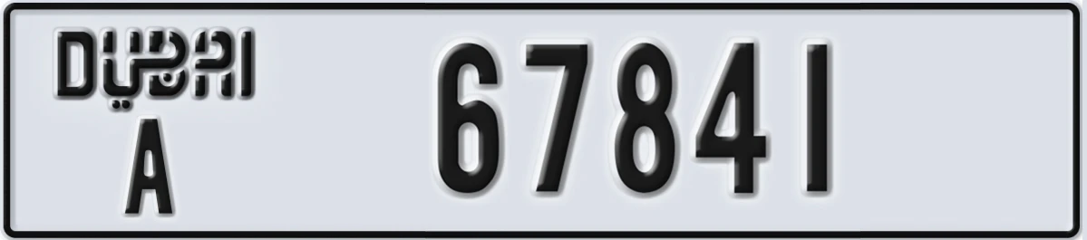 UAE License Plate Dubai A 67841
