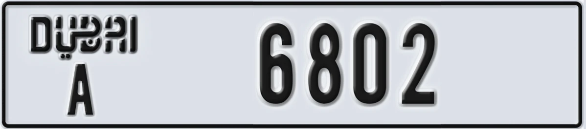 UAE License Plate Dubai A 6802