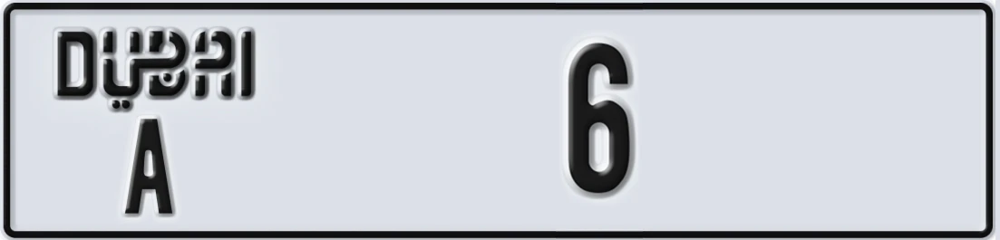 UAE License Plate Dubai A 6Y