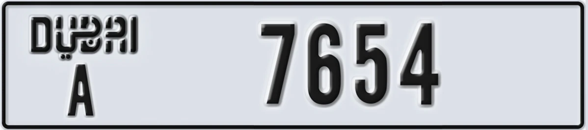 UAE License Plate Dubai A 7654