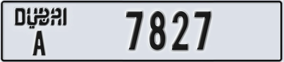 UAE License Plate Dubai A 7827