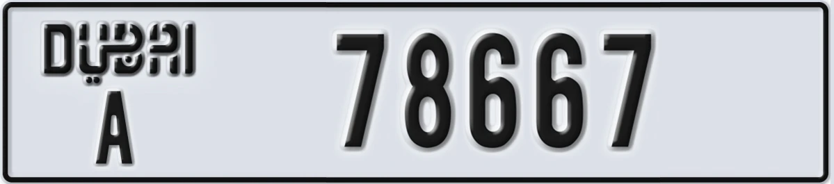 UAE License Plate Dubai A 78667
