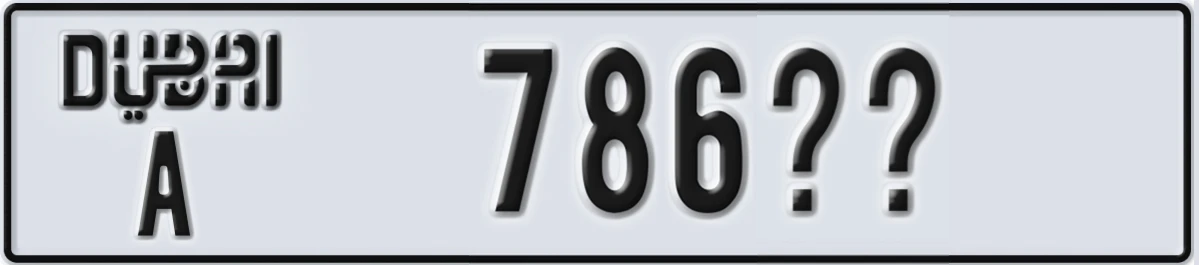 UAE License Plate Dubai A 786XX
