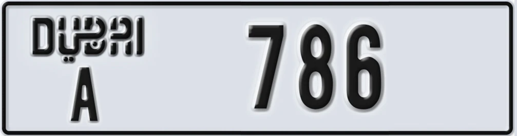 UAE License Plate Dubai A 786XX