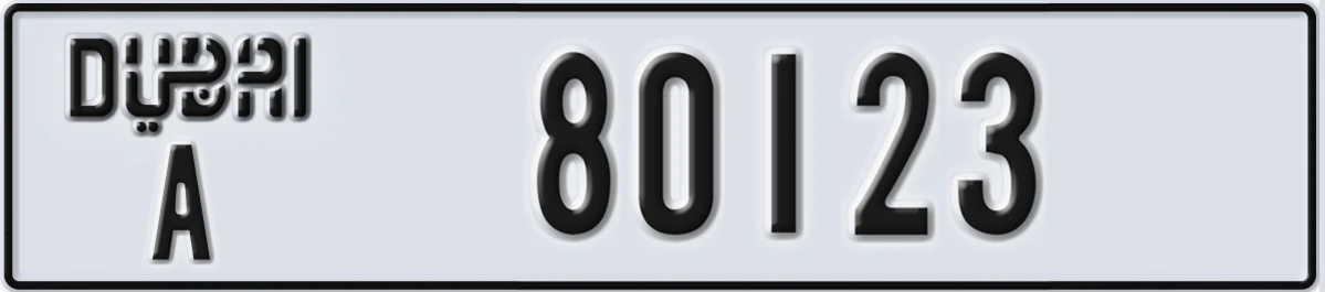 UAE License Plate Dubai A 80123