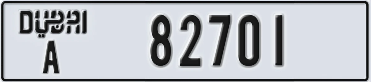 UAE License Plate Dubai A 82701