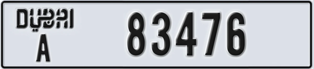 UAE License Plate Dubai A 83476