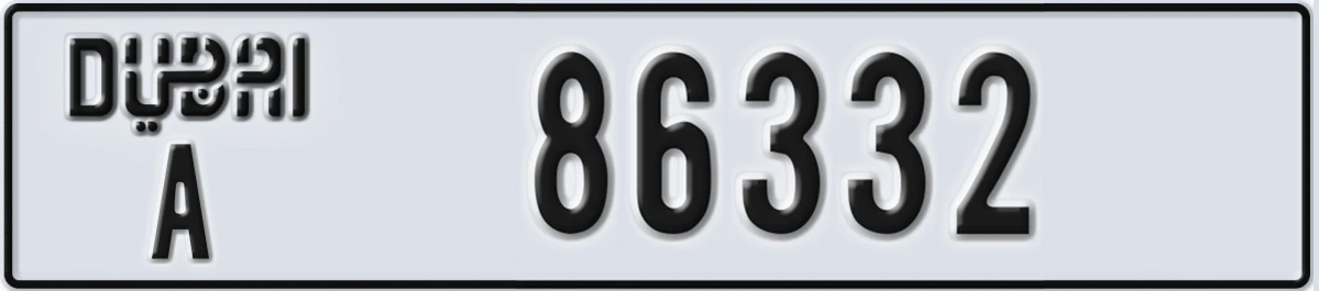 UAE License Plate Dubai A 86332