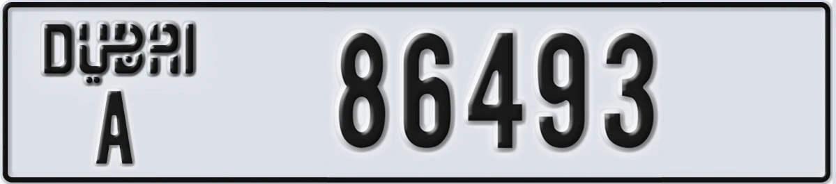 UAE License Plate Dubai A 86493