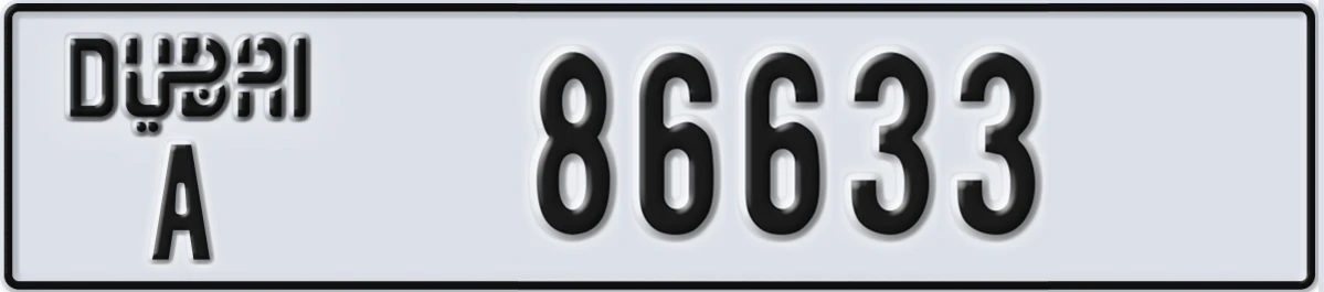 UAE License Plate Dubai A 86633