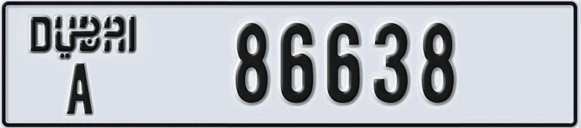UAE License Plate Dubai A 86638