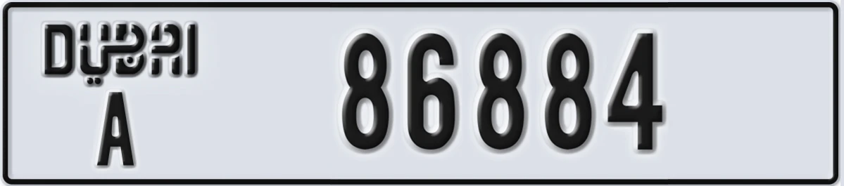 UAE License Plate Dubai A 86884