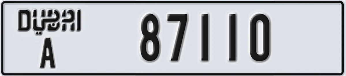 UAE License Plate Dubai A 87110