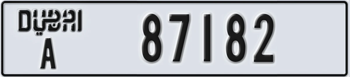 UAE License Plate Dubai A 87182