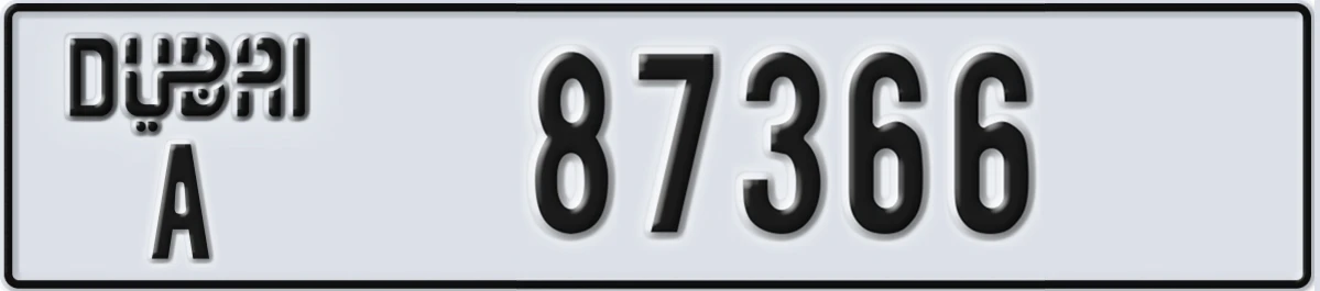 UAE License Plate Dubai A 87366