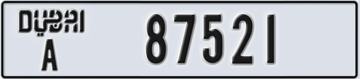 UAE License Plate Dubai A 87521