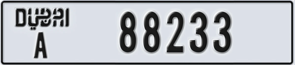 UAE License Plate Dubai A 88233