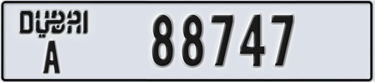 UAE License Plate Dubai A 88747