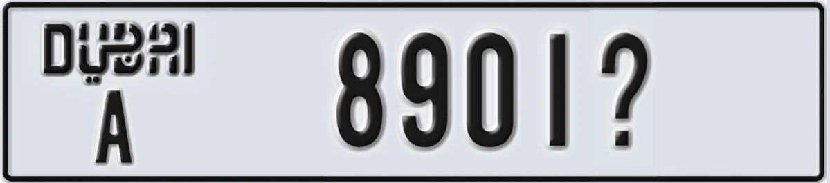 UAE License Plate Dubai A 8901X