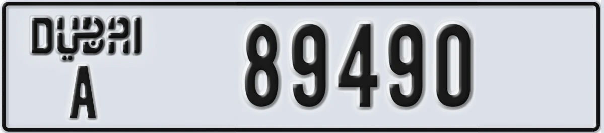 UAE License Plate Dubai A 89490