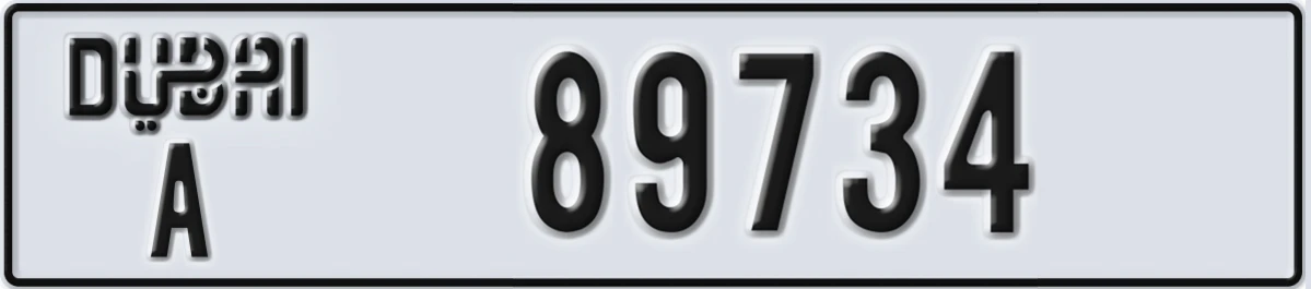 UAE License Plate Dubai A 89734