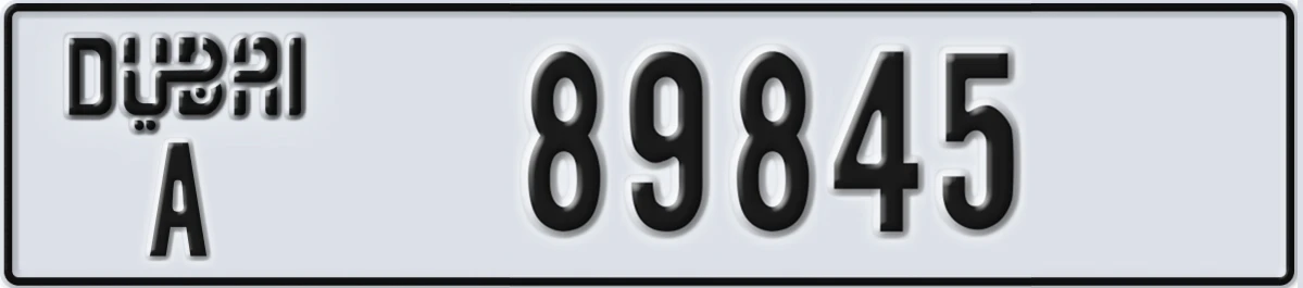 UAE License Plate Dubai A 89845
