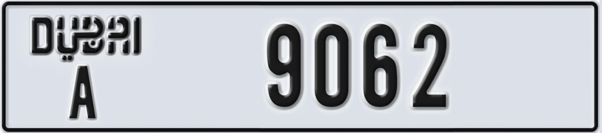 UAE License Plate Dubai A 9062