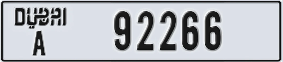 UAE License Plate Dubai A 92266