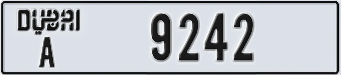 UAE License Plate Dubai A 9242