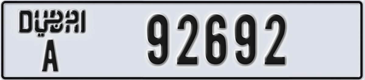 UAE License Plate Dubai A 92692