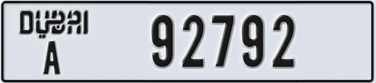 UAE License Plate Dubai A 92792