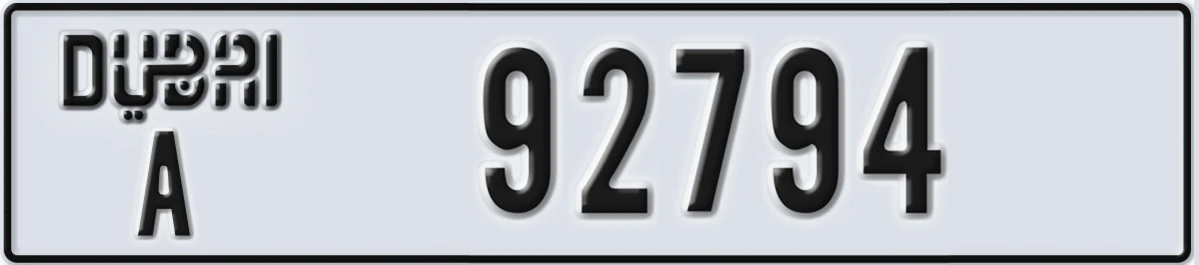 UAE License Plate Dubai A 92794