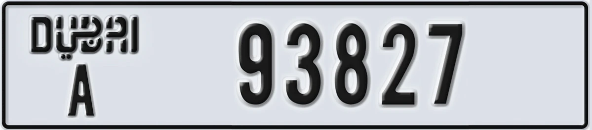 UAE License Plate Dubai A 93827