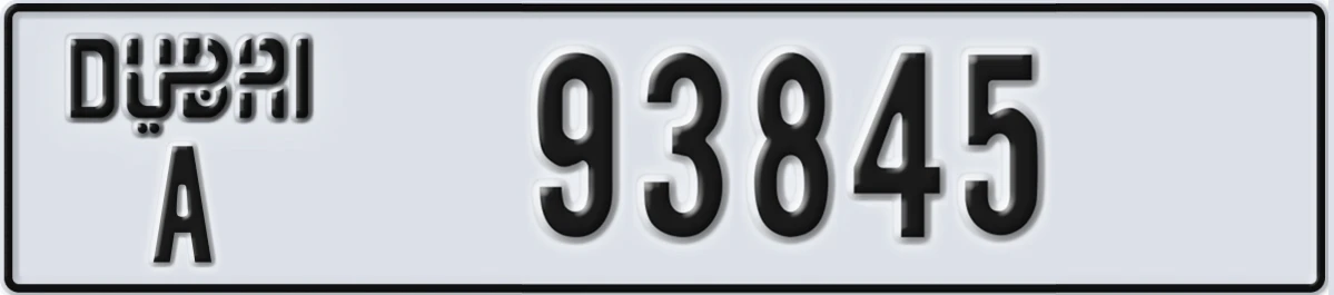 UAE License Plate Dubai A 93845