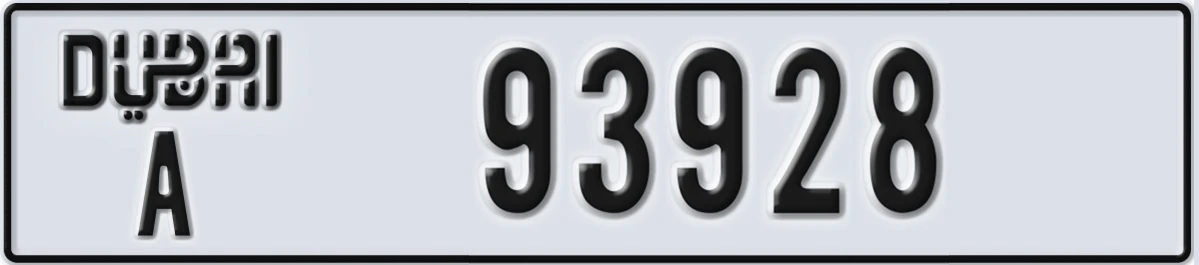 UAE License Plate Dubai A 93928