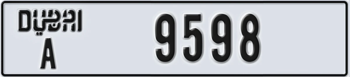 UAE License Plate Dubai A 9598