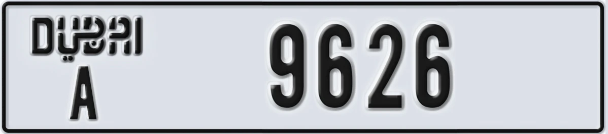 UAE License Plate Dubai A 9626