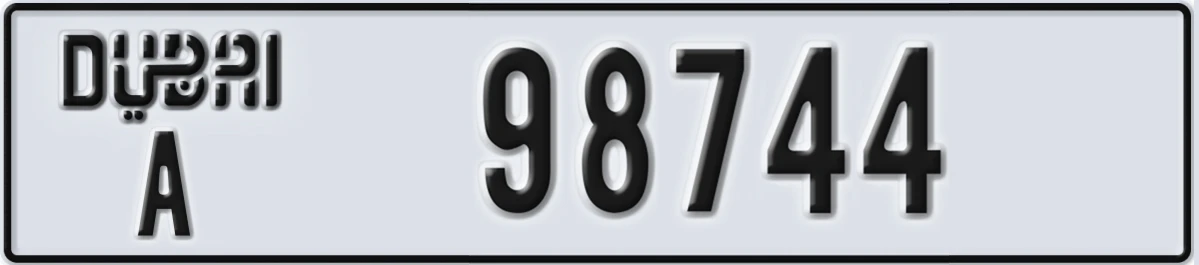 UAE License Plate Dubai A 98744