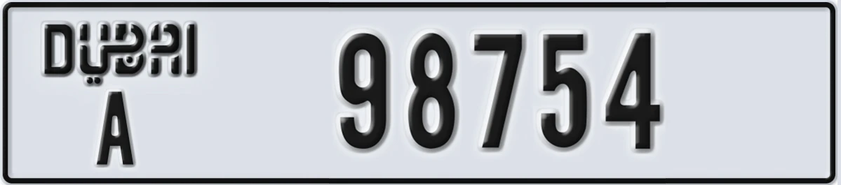 UAE License Plate Dubai A 98754