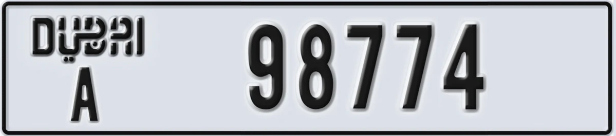 UAE License Plate Dubai A 98774