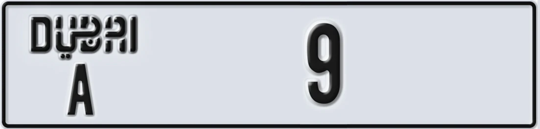 UAE License Plate Dubai A 9Y