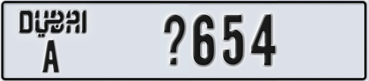 UAE License Plate Dubai A X654