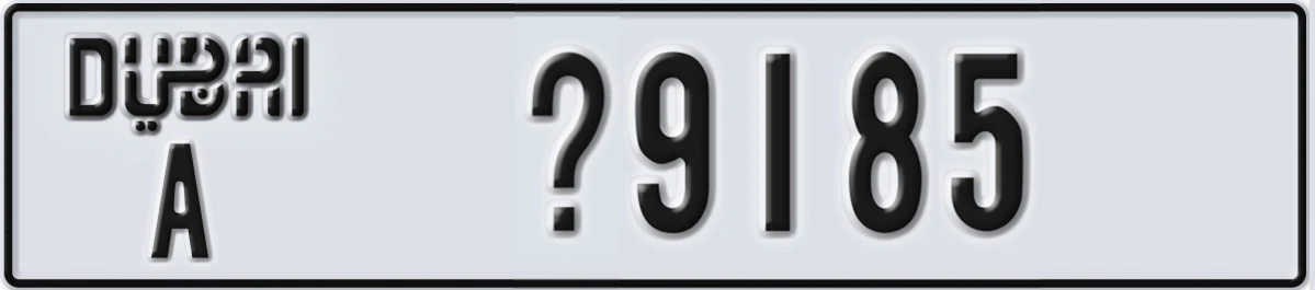 UAE License Plate Dubai A X9185